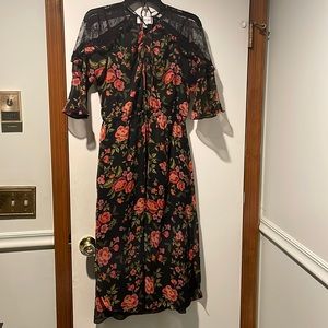 Romantic black floral and lace midi dress